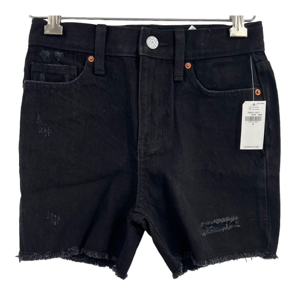 Old Navy Slouchy Straight High Rise Black Denim Shorts 6‎ New